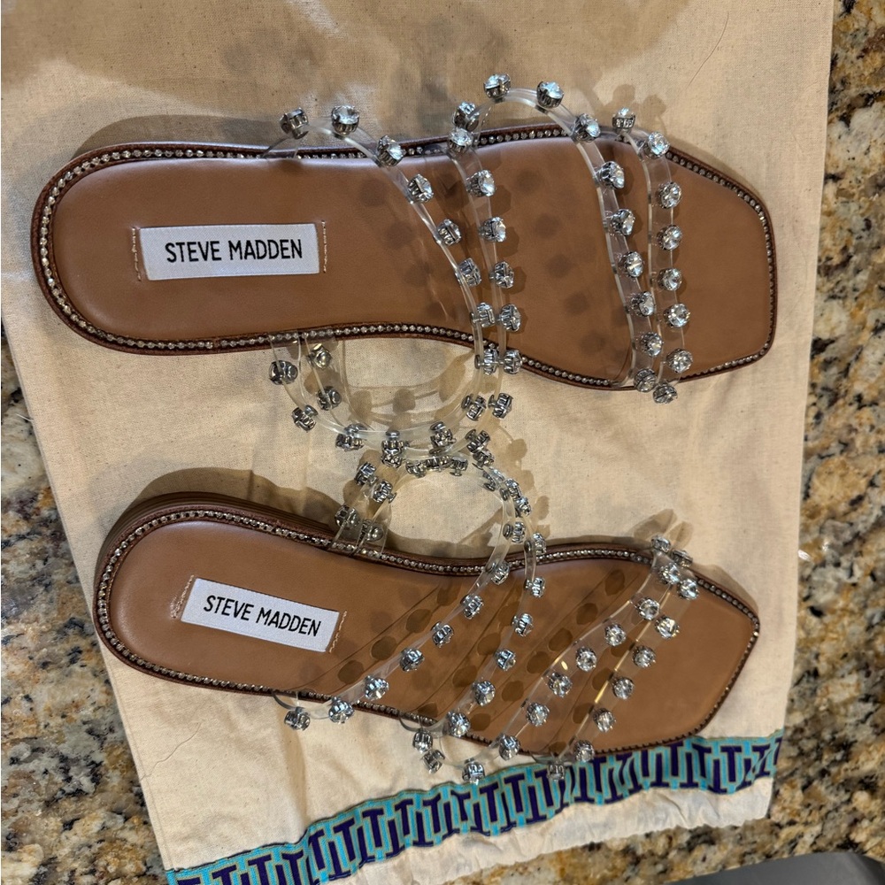 Steve Madden Brown Sandals with Crystal Accents